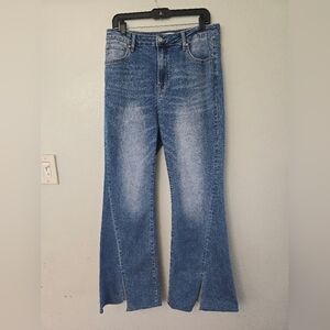 Bayeas Jeans Women 32 Blue High Rise Flare Slit Denim